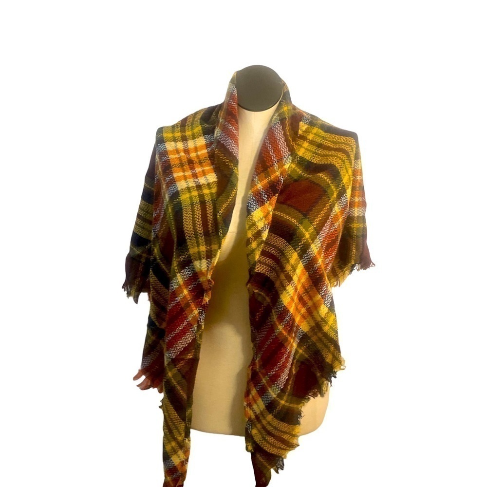 Wander agio scarf plaid brown orange white fall colors shawl large scarf New